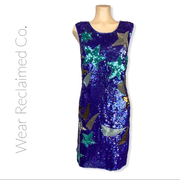 VINTAGE 1960s Galaxy Star Sequinned Cocktail Dress - Picture 2 of 12